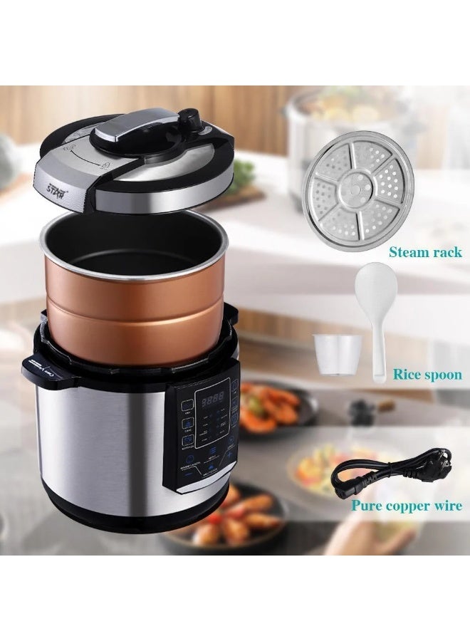 Winning Star, pressure cooker, capacity 6 liters, digital, 14 functions, spoon and measuring cup accessories, stainless steel, 1000 watts, black silver, M/ST-9303 - Image 5